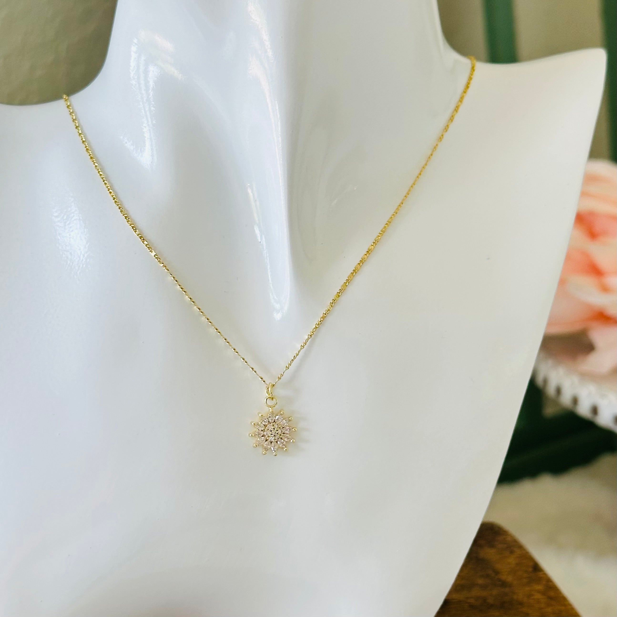 Crystal Sunflower Pendant Necklace