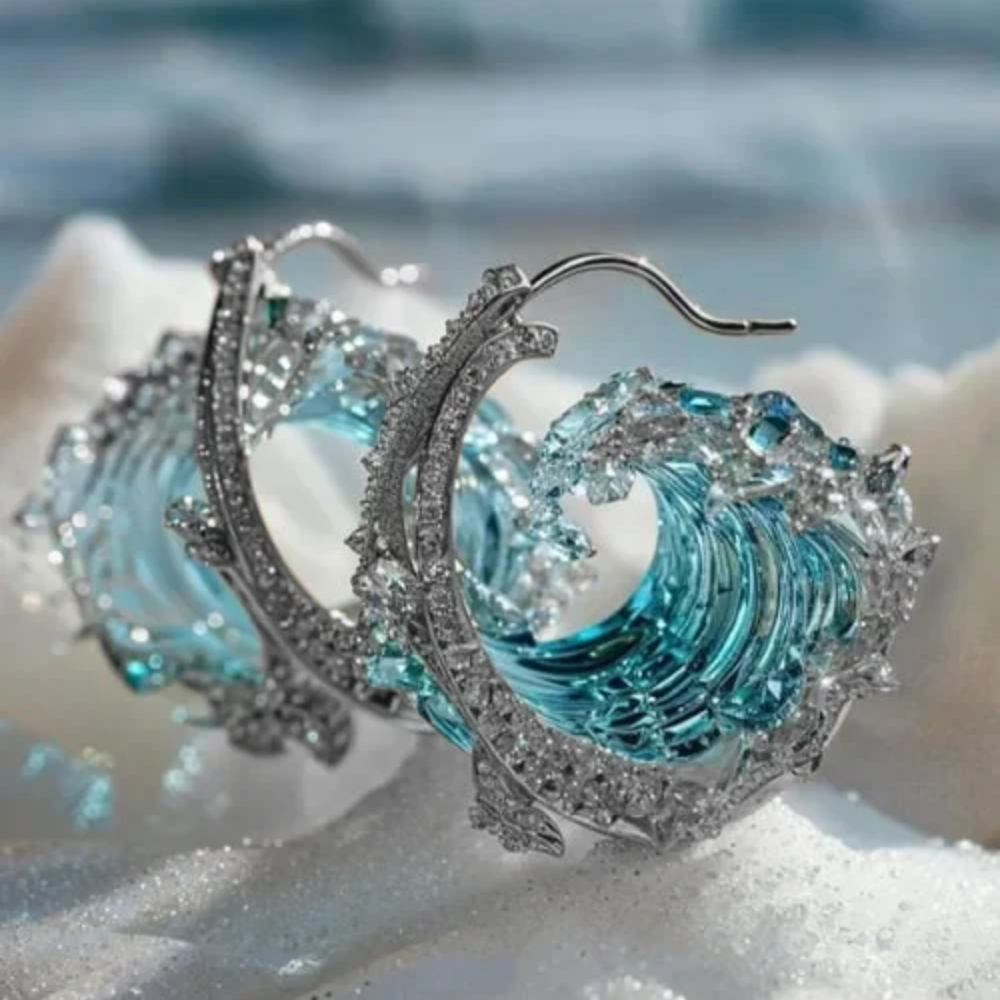 Ocean Wave Crystal Statement Earrings