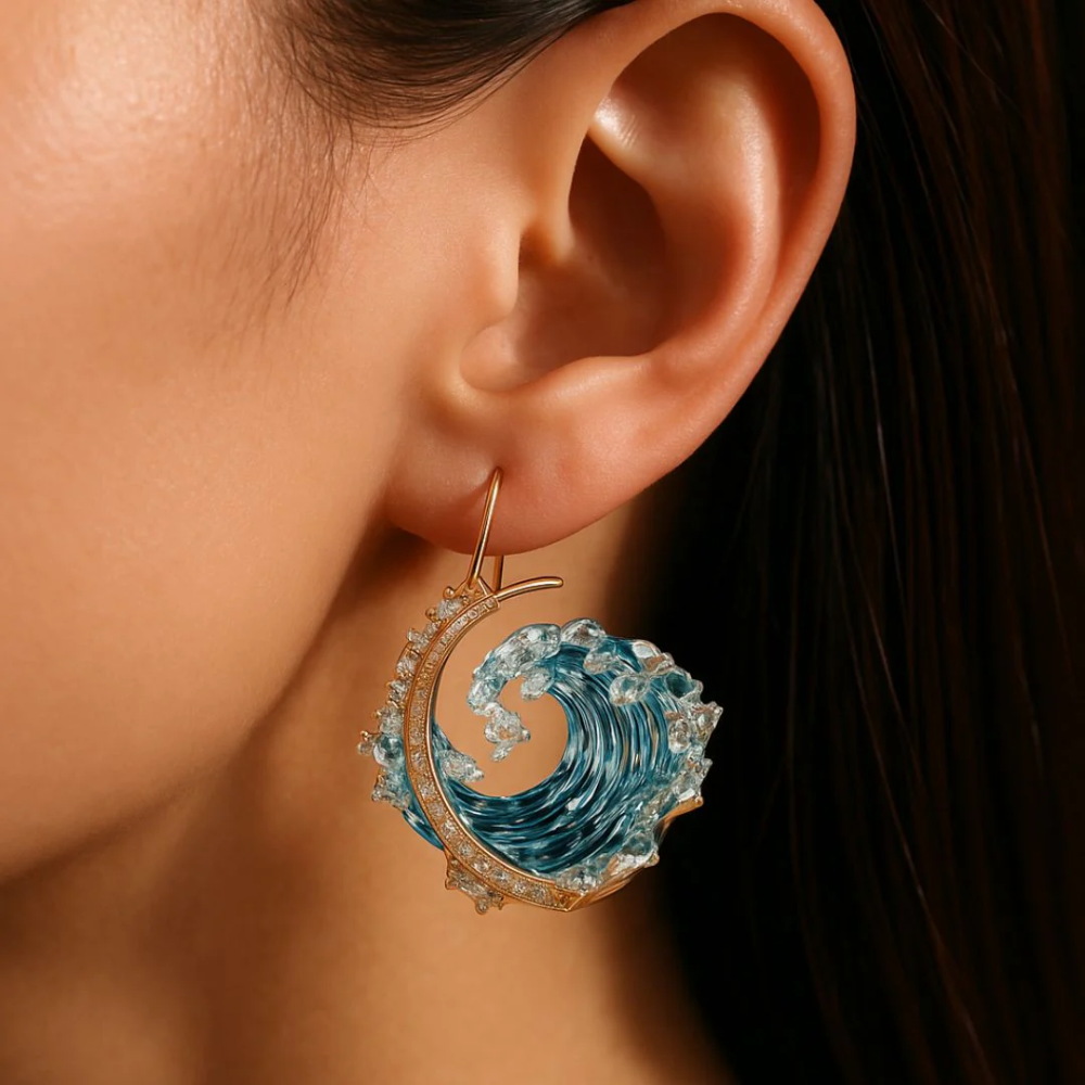 Ocean Wave Crystal Statement Earrings