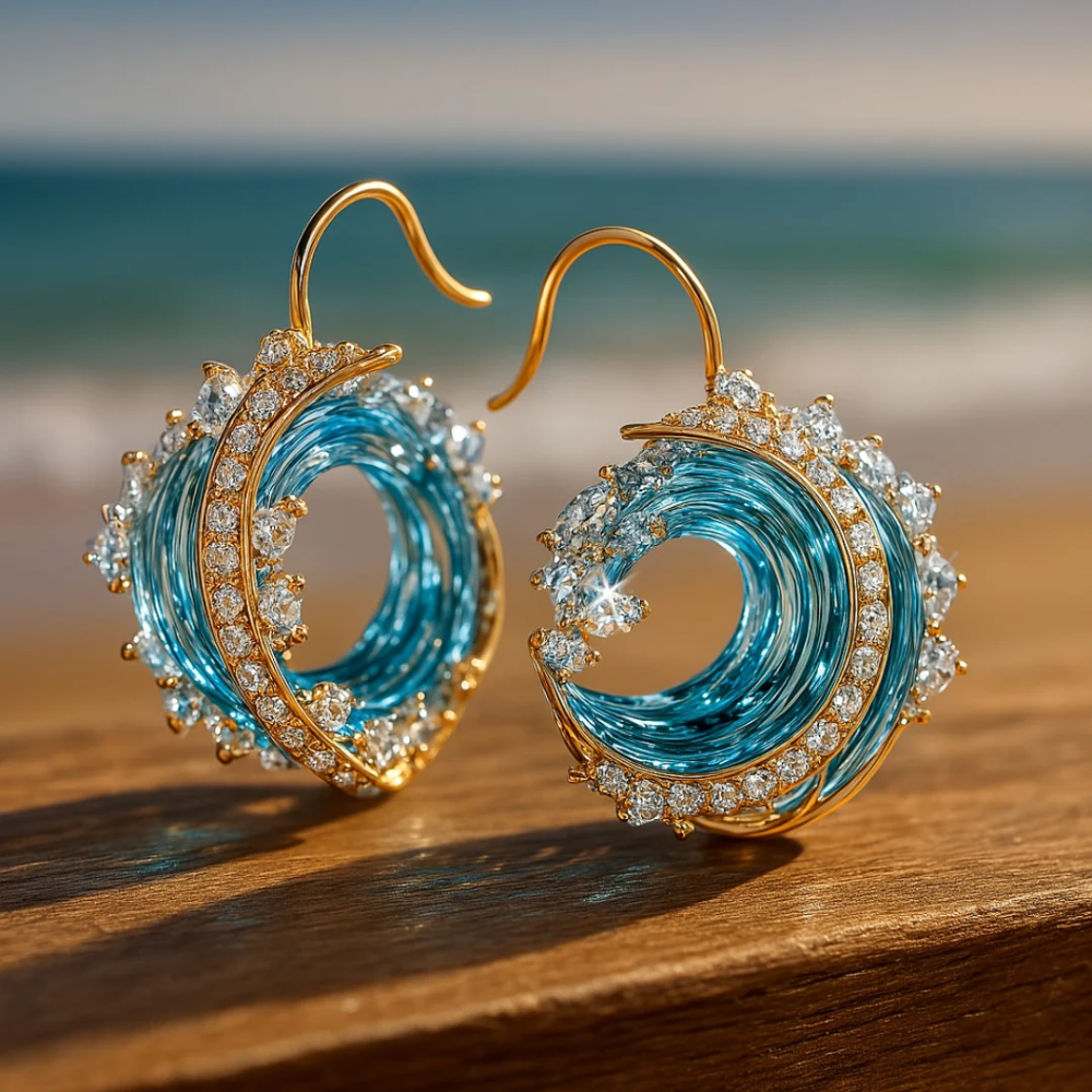 Ocean Wave Crystal Statement Earrings