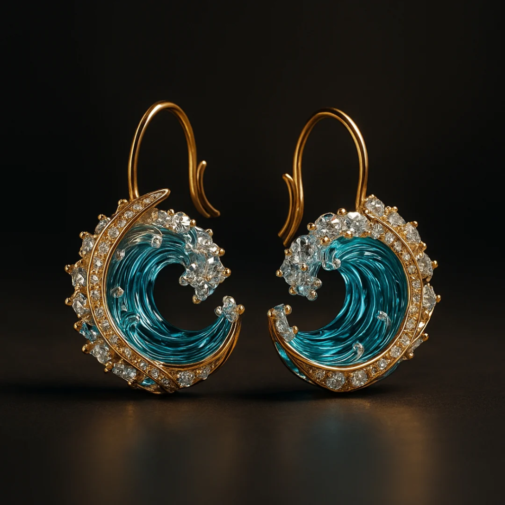 Ocean Wave Crystal Statement Earrings