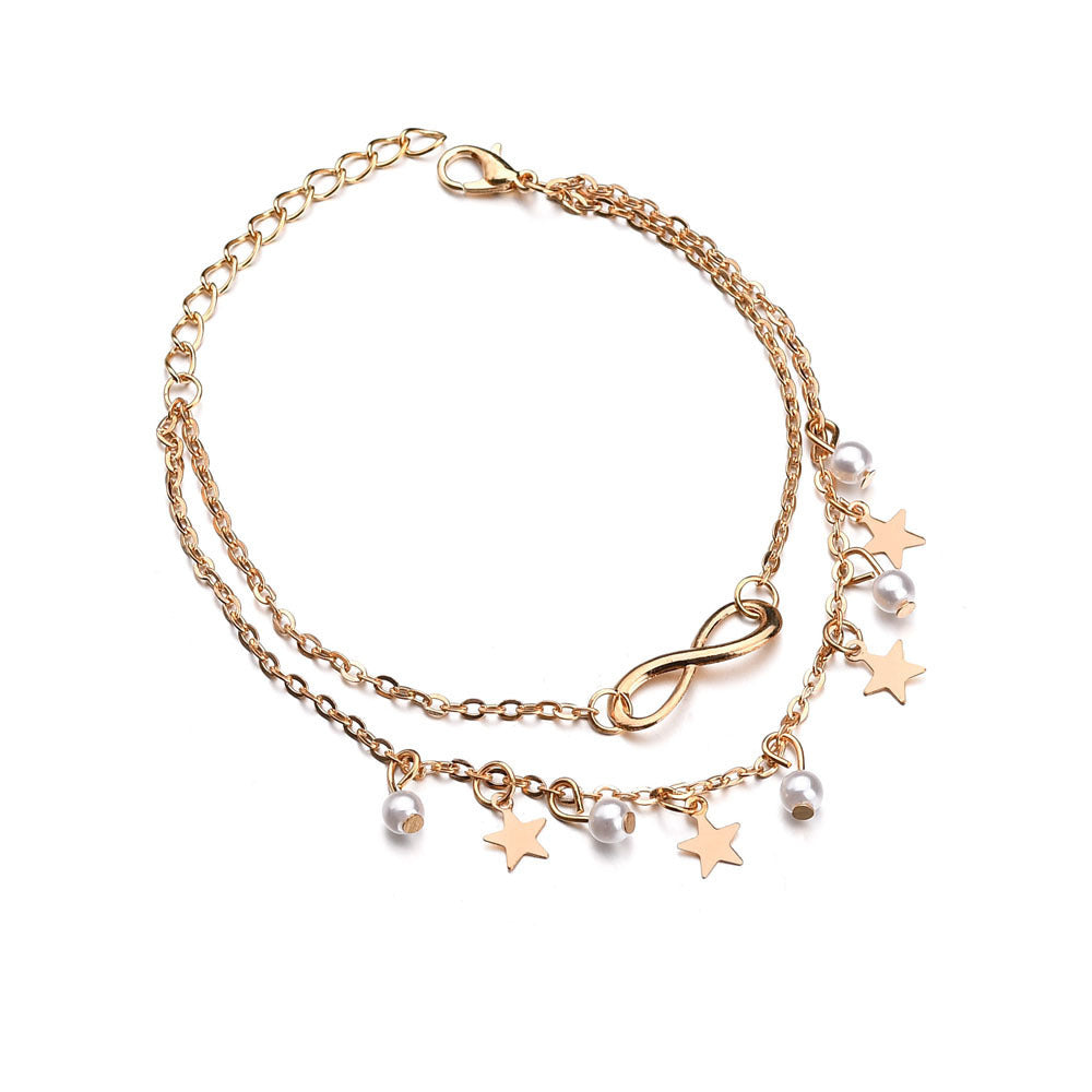 Infinity Pearl & Star Charm Anklet