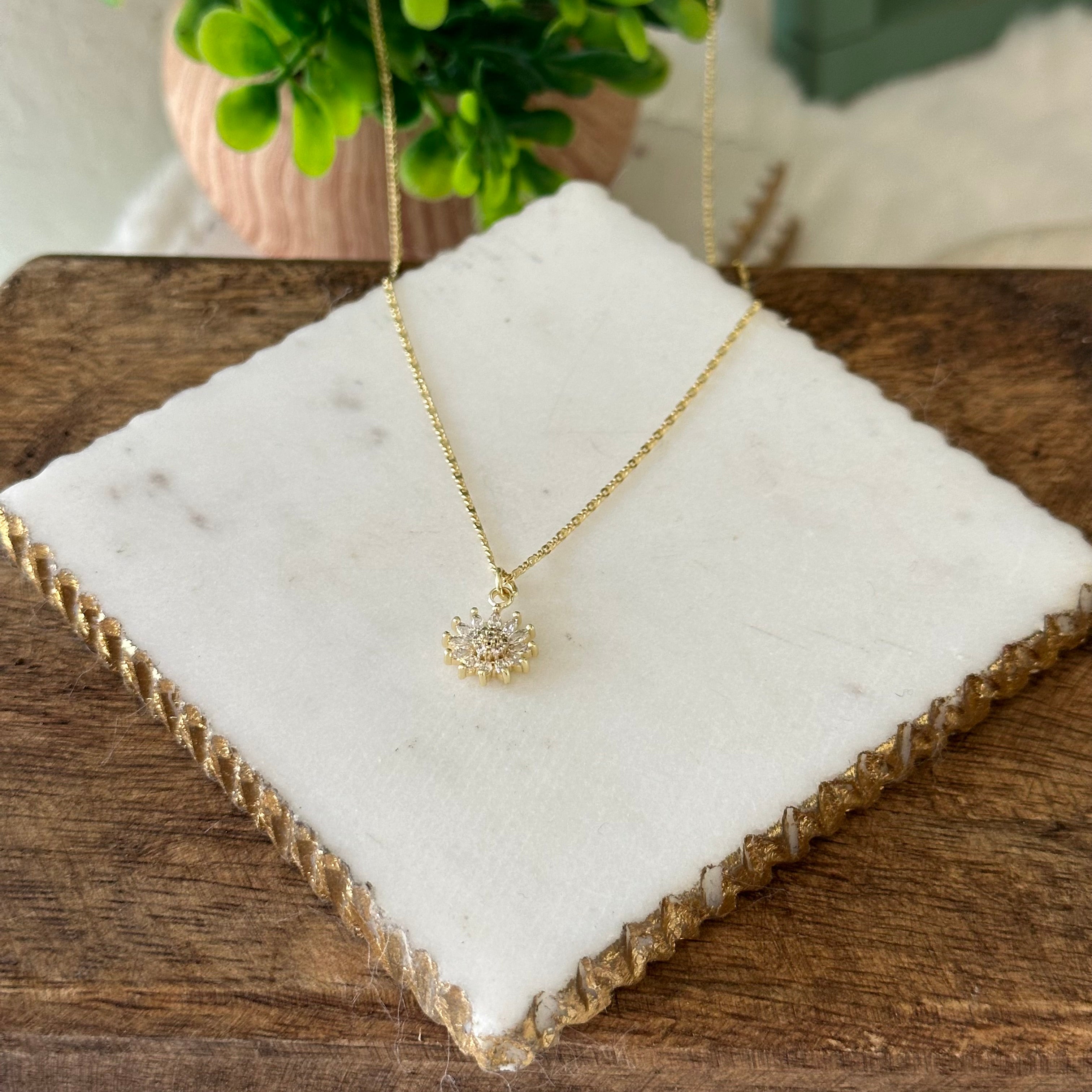 Crystal Sunflower Pendant Necklace