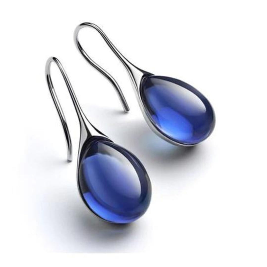 Aqua Crystal Teardrop Hook Earrings