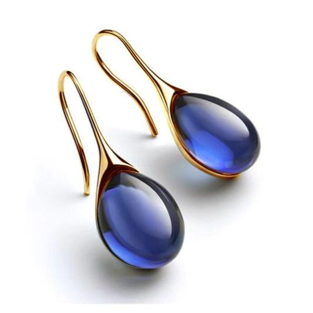 Aqua Crystal Teardrop Hook Earrings