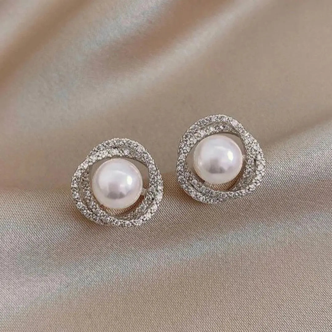 Crystal Halo Pearl Stud Earrings