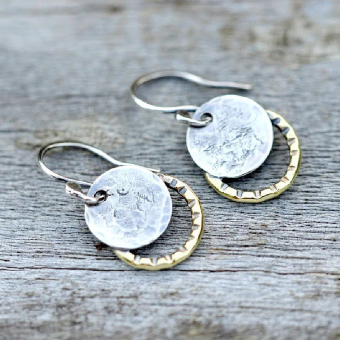 Vintage Mixed Metal Disc Circle Earrings
