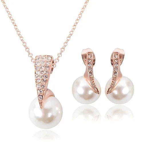 Rose Gold Pearls Jewelry Set
