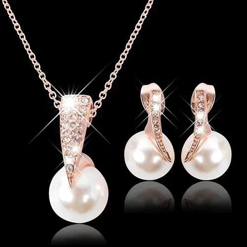 Rose Gold Pearls Jewelry Set