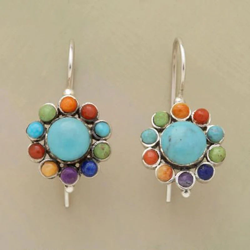 Rainbow Turquoise Floral Earrings