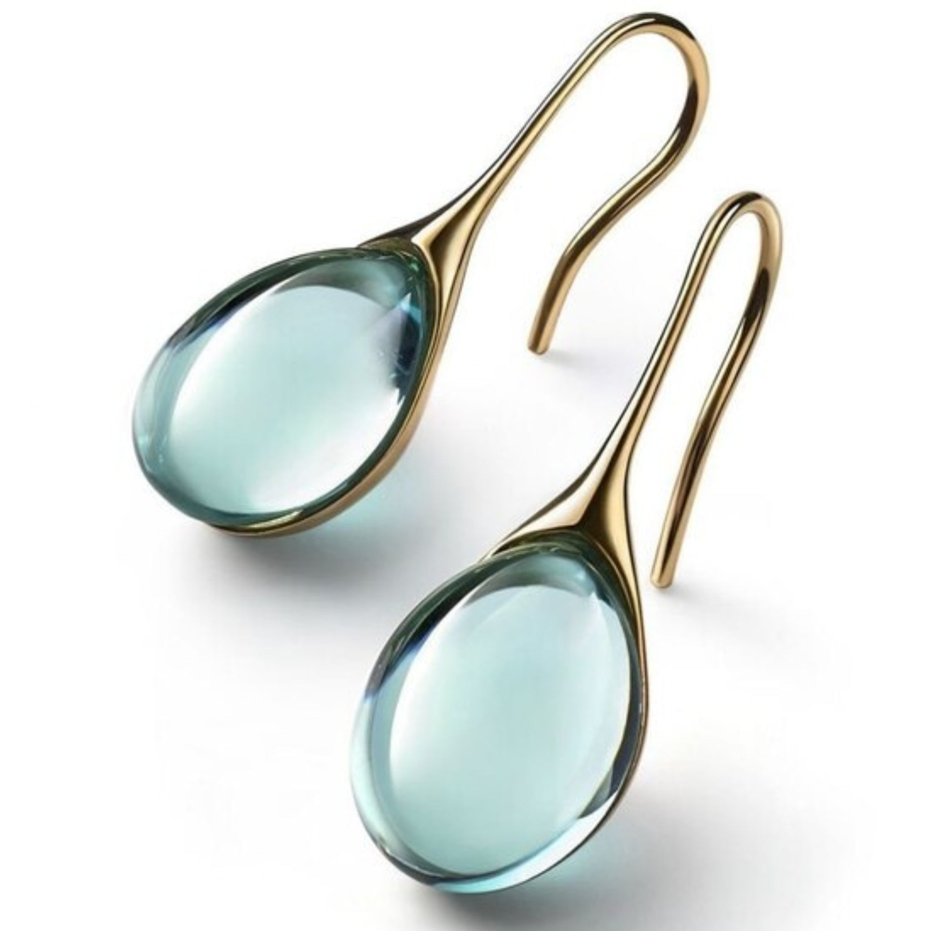 Aqua Crystal Teardrop Hook Earrings