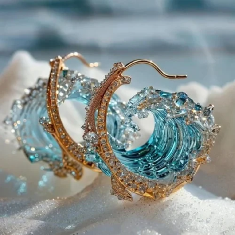 Ocean Wave Crystal Statement Earrings