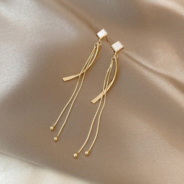 Opal Tassel Chain Earrings