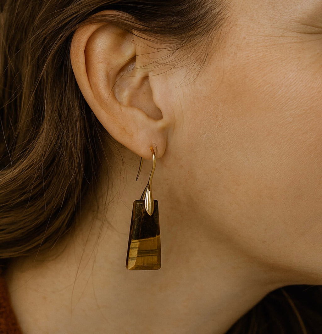 Golden Tiger Eye Geometric Hook Earrings