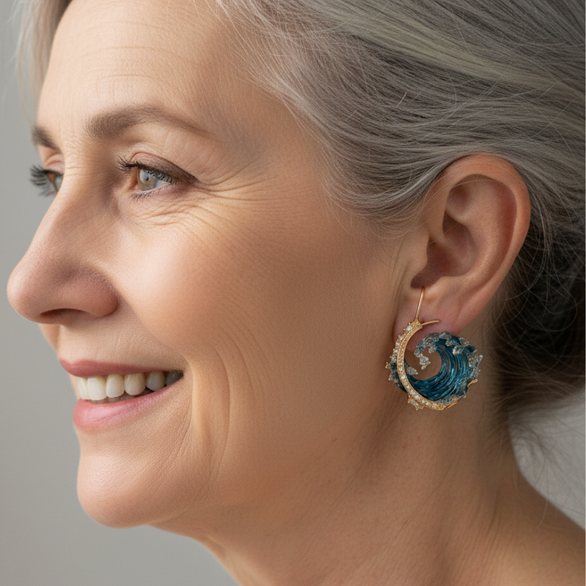 Ocean Wave Crystal Statement Earrings