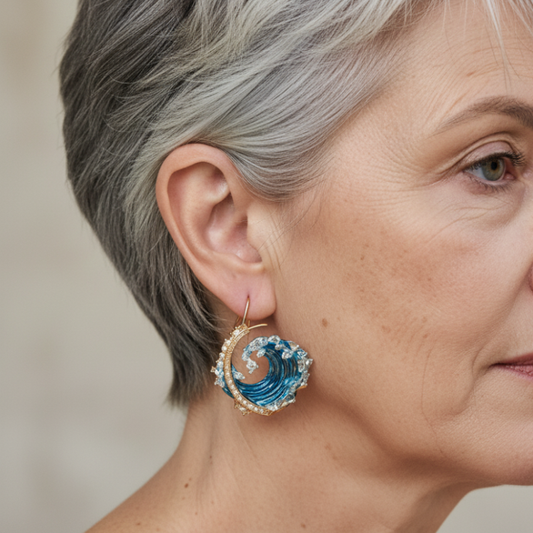 Ocean Wave Crystal Statement Earrings