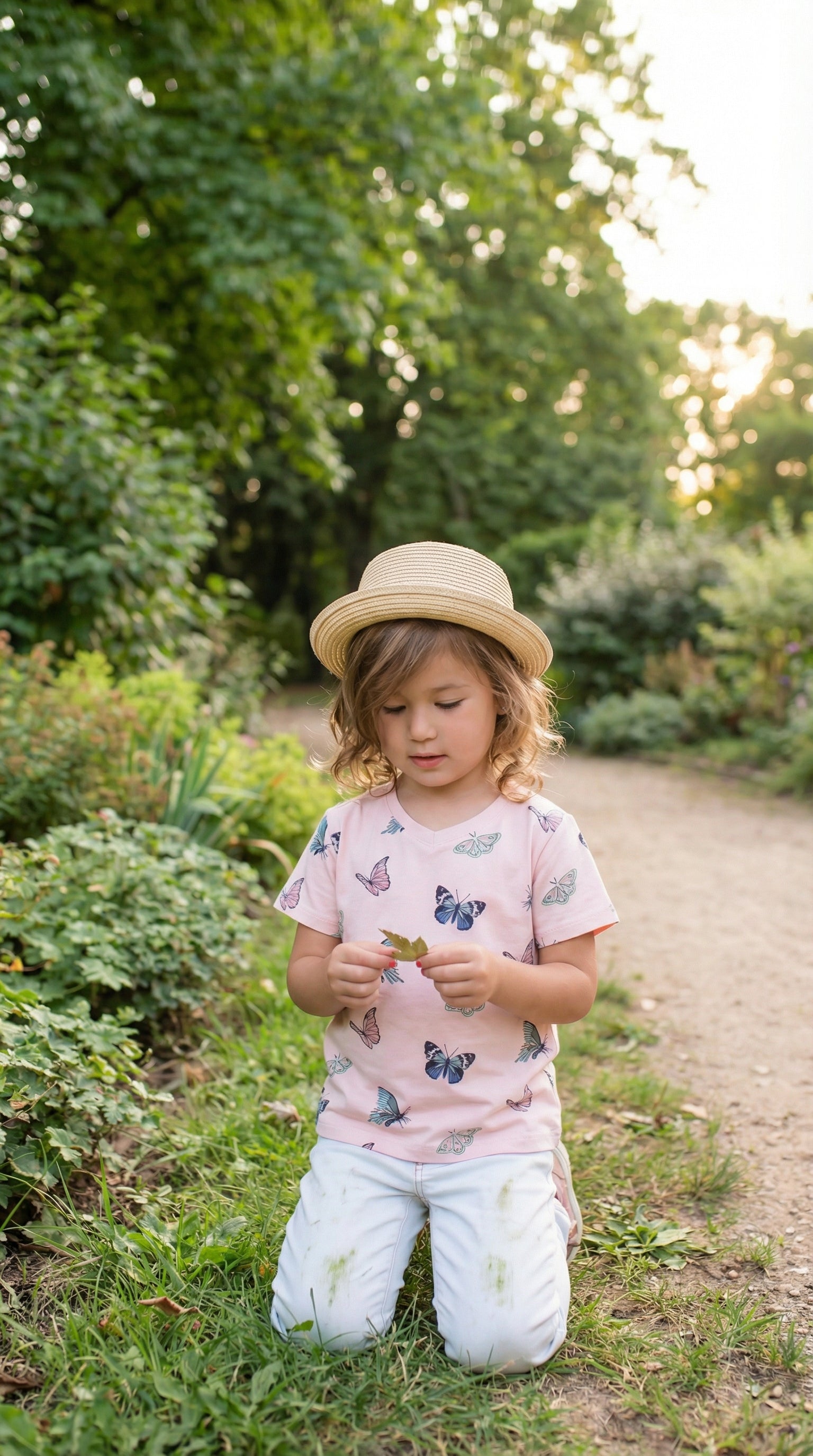 Toddler V-Neck Tee in Blush Butterfly
