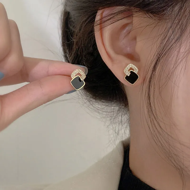 Black Onyx Geometric Stud Earrings