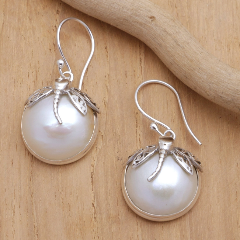 Dragonfly Pearl Drop Earrings