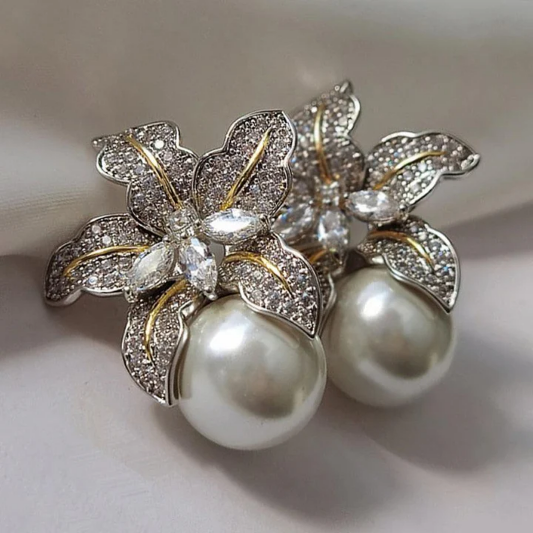 Crystal Orchid Pearl Statement Earrings