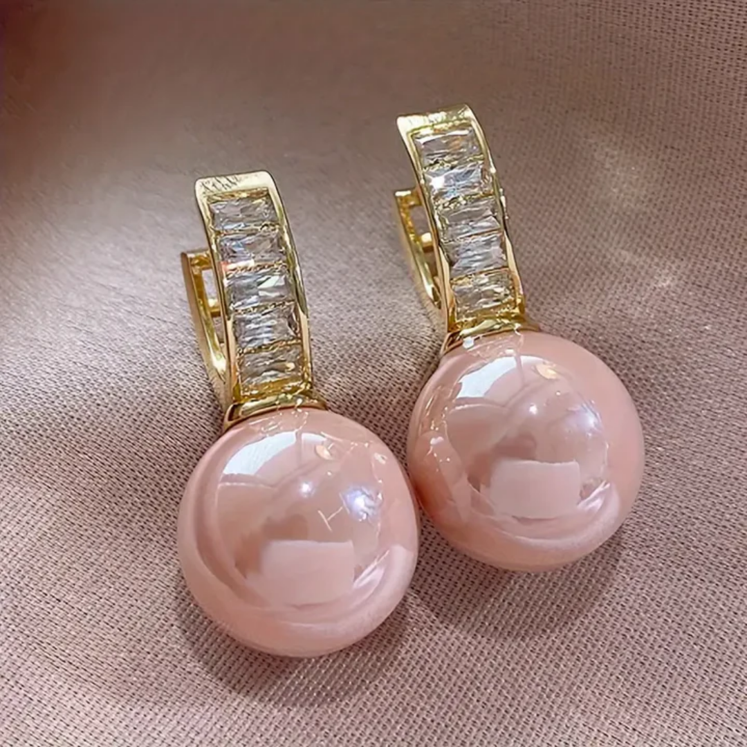 Blush Pearl Crystal Huggie Earrings