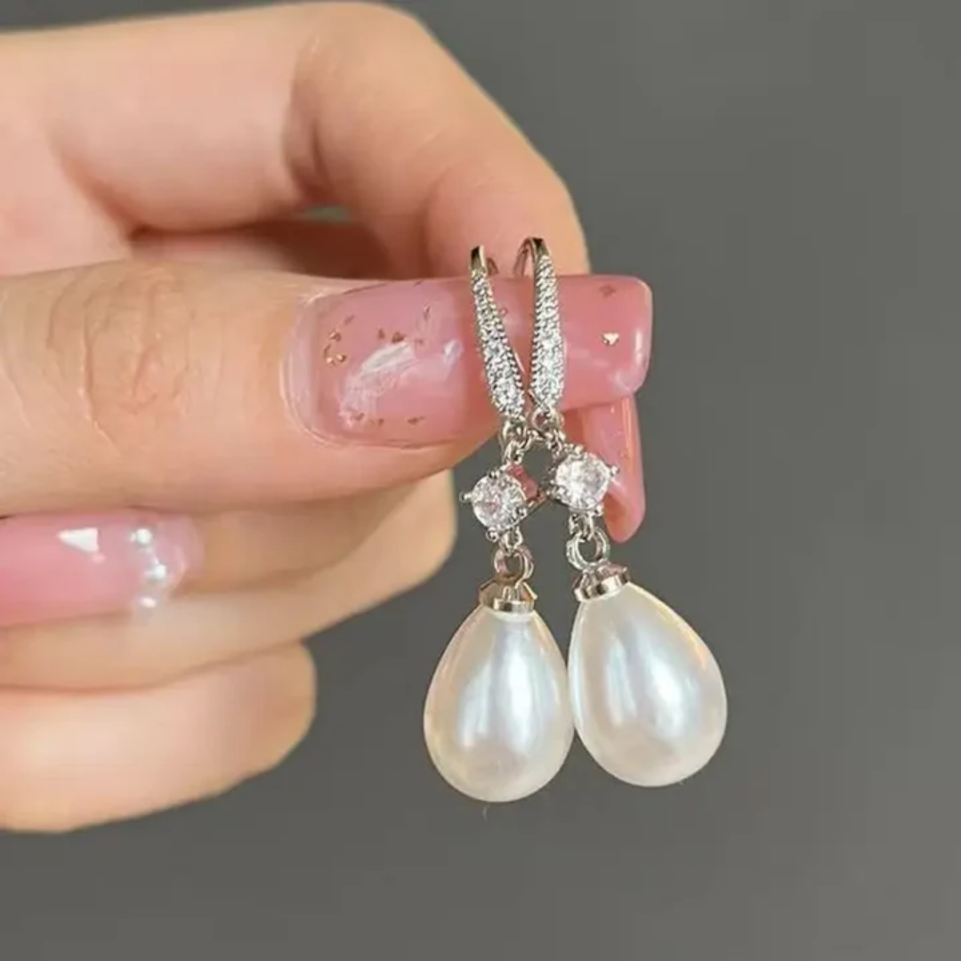 Crystal Teardrop Pearl Earrings