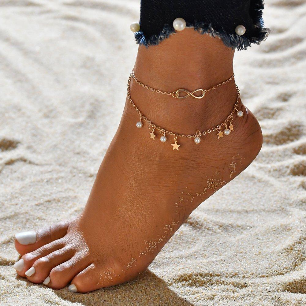 Infinity Pearl & Star Charm Anklet