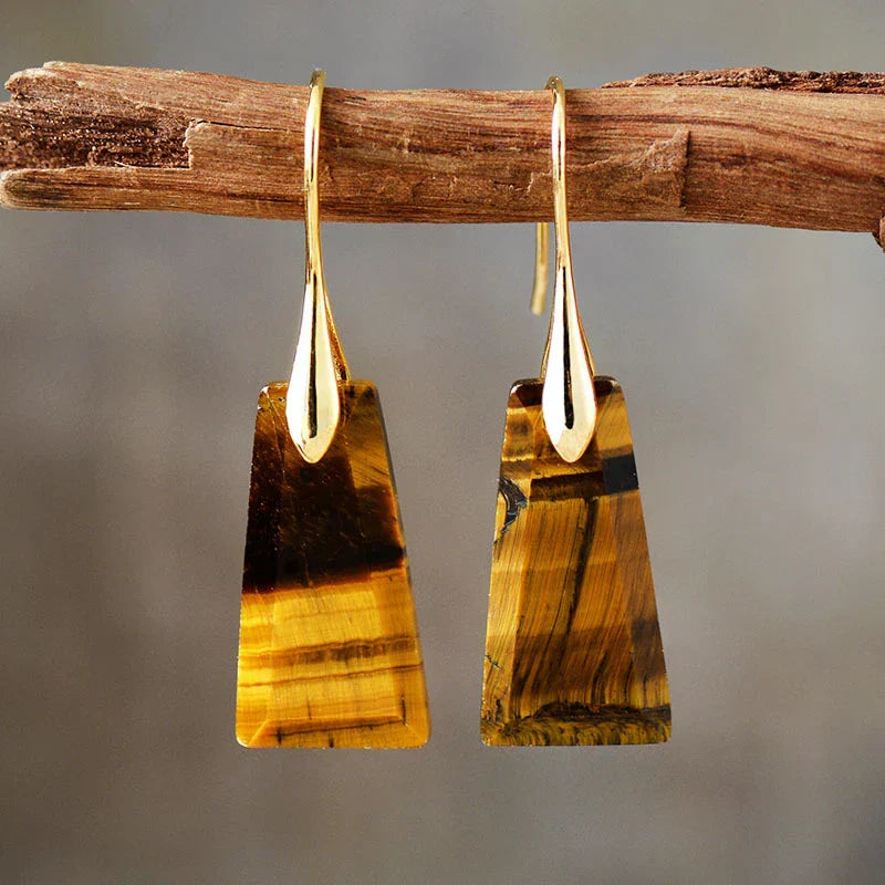 Golden Tiger Eye Geometric Hook Earrings